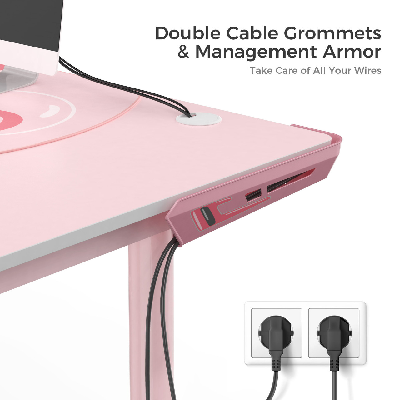 pink desk features