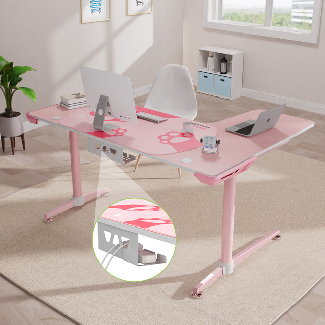 pink desk features